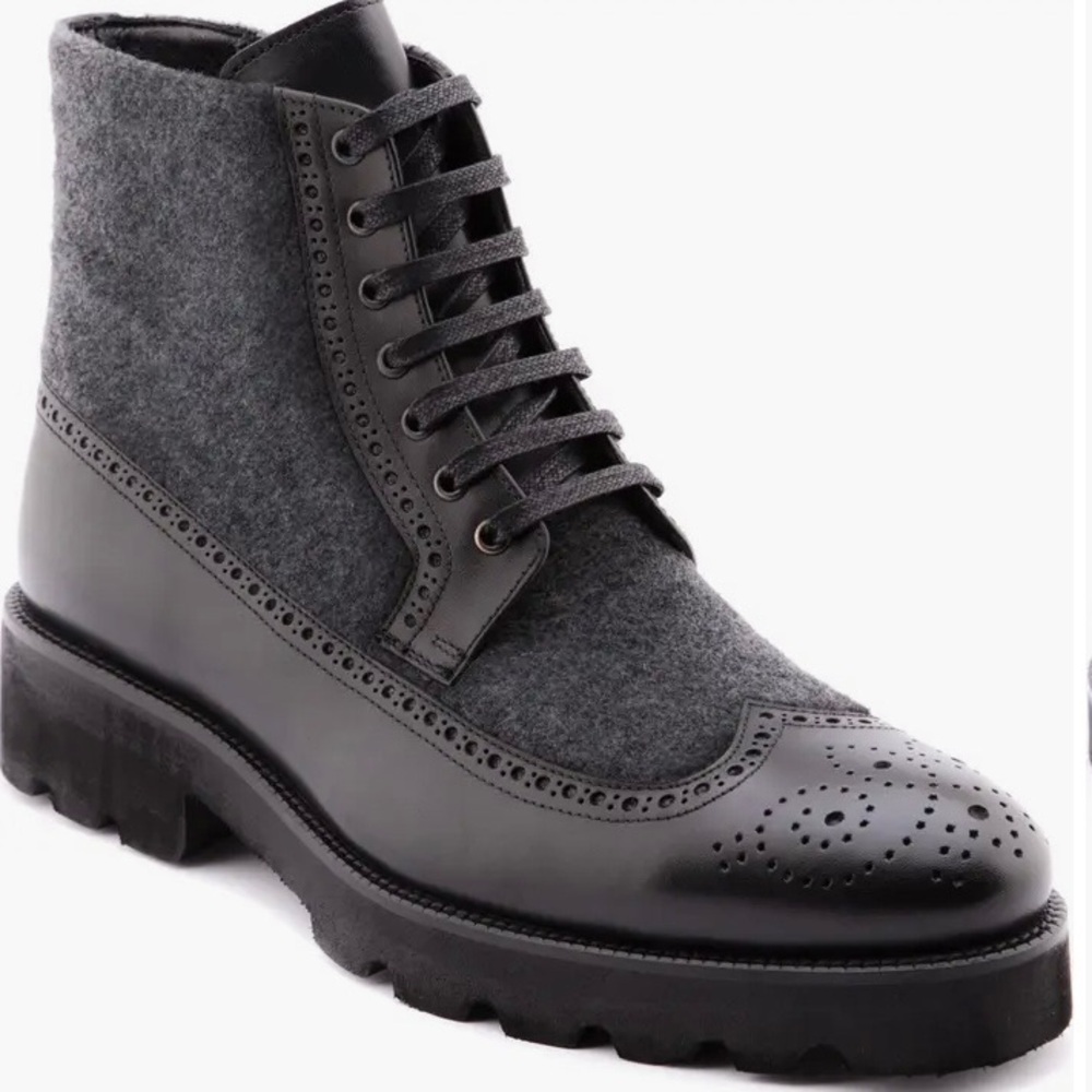 Jared Lang Men’s Wayne boots zip up wingtip wool & leather size 41, US 8